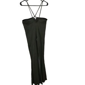 Topshop cotton elastane blend olive green halter long jumpsuit size 10